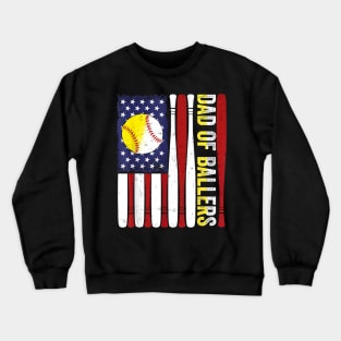 Dad Of Ballers Baseball Softball American Flag Fathers Day Crewneck Sweatshirt